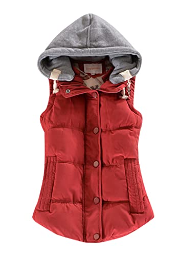 OMZIN Damen Winter Übergang Parka Mit Abnehmbarer Kapuze Outdoor-Weste Übergangs Jacke Steppweste Burgundy S von OMZIN