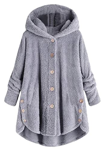 OMZIN Damen Winter Wärme Softshell Pullover Flauschige Kapuzenpullover Mantel Fleece Fell Hoodie Mantel Parka Plüschjacke Hell Grau S von OMZIN