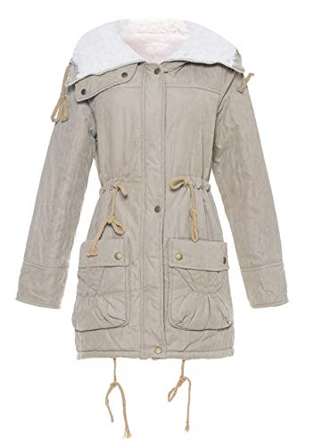 OMZIN Damen Winterjacke Wintermantel Parka Übergangsjacke Verdicken warm Übergangsparka Mit Reißverschluss Beige S von OMZIN