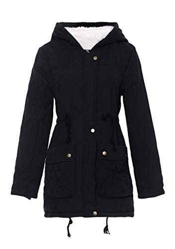 OMZIN Damen Winterjacke mit Kapuze Warm gefüttert Übergangsjacke Mantel Winterparka Schwarz L von OMZIN