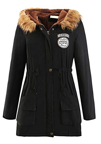 OMZIN Damen Winterjacke mit Pelzkapuze Warm gefüttert Übergangsjacke Mantel Winterparka Schwarz XL von OMZIN