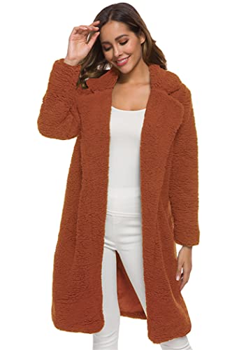 OMZIN Damen Wintermantel Casual Lapel Fleece Fuzzy Kunstpelz Mäntel Warm Winter Oversize Outwear Jacken Pelzmantel Wintermantel Caramel Xl von OMZIN