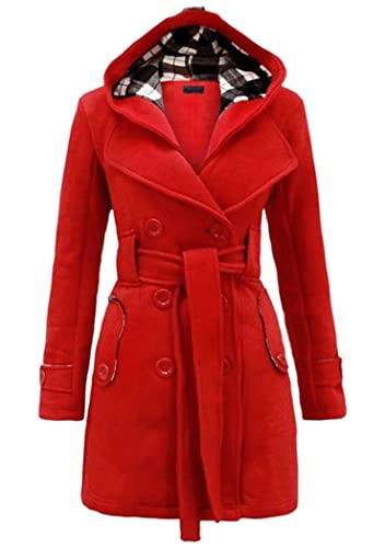 OMZIN Damen Wintermantel Langarm Mittellanger Mantel Outdoor Trenchcoat Rot XXL von OMZIN