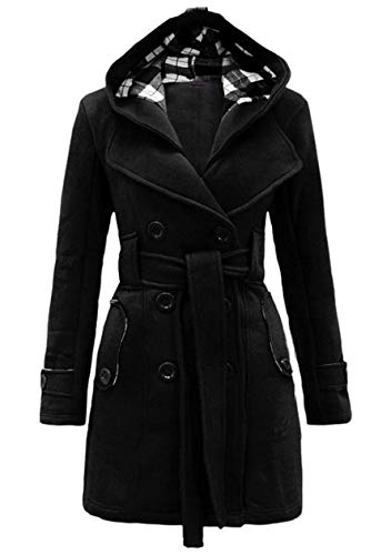 OMZIN Damen Outdoor Wintermantel Mittellanger Trenchcoat Langarm Mantel Schwarz L von OMZIN