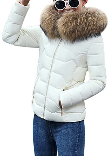 OMZIN Parka Jacke Damen Übergangsjacke Outwear Warm Mit Taschen Parka Mantel Dickes Fell Kapuze Kurze Jacke Weiß XS von OMZIN