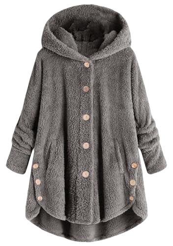OMZIN Faux Teddyfell Jacke Damen Plüschmantel Freizeitjacke Damen üBergangsjacke Damen Warm Winterjacke Damen übergangsjacke Dunkelgrau 4XL von OMZIN