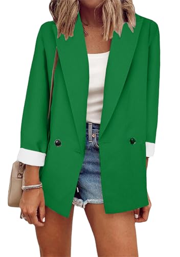 OMZIN Frauen Business Blazer Langarm Offene Front Jacke Büro Revers Blazer Neu Grün L von OMZIN
