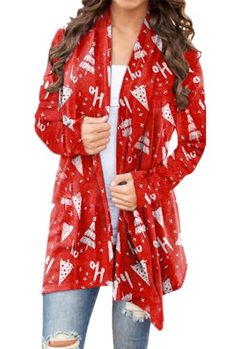 OMZIN Frauen Comfy Fashion Strickjacke Langarm Niedlich Weihnachten Muster Dünnen Mantel Vorne Offen Leichte Strickjacke Roter Buchstabe L von OMZIN