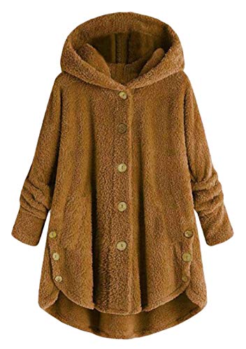 OMZIN Frauen Elegant Warm Wintermantel Lang Revers Kunstpelz Dick Winterparka Langarm Teddy Fleece Wolljacke Outwear Winterjacke Casual Winter Kapuzenpullover Kaffee M von OMZIN