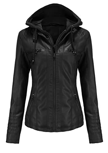 OMZIN Frauen Herbst Einfarbig Casual Top Warme Lose Lässige Langarm Top Mit Kapuze Moto Biker Jacke Schwarz 3XL von OMZIN