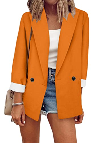 OMZIN Damen Casual Double Breasted Blazer Open Front Long Sleeve Work Office Jacket Blazer Orange L von OMZIN