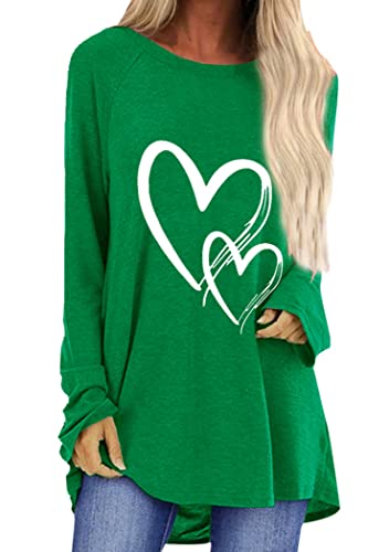 OMZIN Frauen Langarm Basic Sweatshirt Übergröße Valentinstag Top Rundhalsausschnitt Lässig Lose T-Shirt Grün 3XL von OMZIN