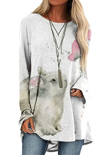 OMZIN Frauen Ostern Casual Bunny Long Pullover Langarm Rundhalsausschnitt Kaninchen Loose Oversized Tops Graues Kaninchen Rosa M von OMZIN