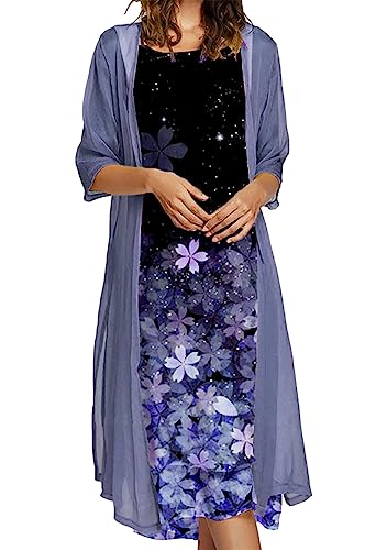 OMZIN Frauen ärmelloses Hochzeitskleid Und Strickjacke Hochzeitsgast 2 Stück Set Crewneck Tank Kleid Und Jacke Set Dunkelviolett 4XL von OMZIN