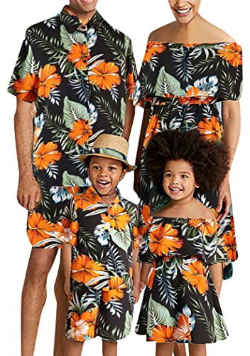 OMZIN Frohe Weihnachten Familie Matching Outfits Mutter Tochter Off Shoulder Kleider MäNner Kurzarm-Shirts Und Shorts Schwarz 8-9Y von OMZIN