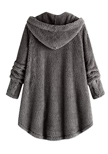 OMZIN Herbst Lose Damen Sweatshirtjacke Winter Elegant Langarm Frauen Mantel Jacke Outwear Wolle Warme Künstliche Mit Kapuze Reißverschluss Dunkelgrau XL von OMZIN