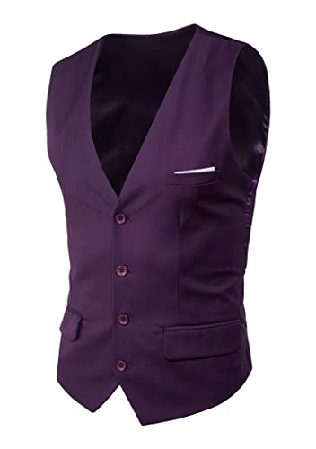 OMZIN Herren Einreiher Satin Hochzeit Party Weste Formal Business Tuxedo Weste Einfarbig Weste Violett XS von OMZIN