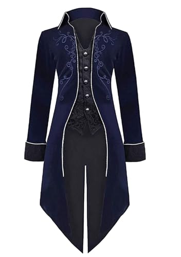 OMZIN Herren Gothic Cosplay Jacke Kostüm Frühling Und Herbst Lange ärmel Frack Steampunk Viktorianisch Langer Mantel Dunkelblau L von OMZIN