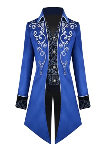 OMZIN Herren Halloween Victorian Tuxedo Stilvolle Jacke Gothic Vintage Knopfgehrte Mantel Mittelalterlicher Steampunk Tailcoat Blau XL von OMZIN