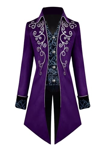OMZIN Herren Steampunk Frack Jacke Vintage Mittelalterlich Gothic Jacke Viktorianisch Halloween Casual Kutte Mantel Lila M von OMZIN