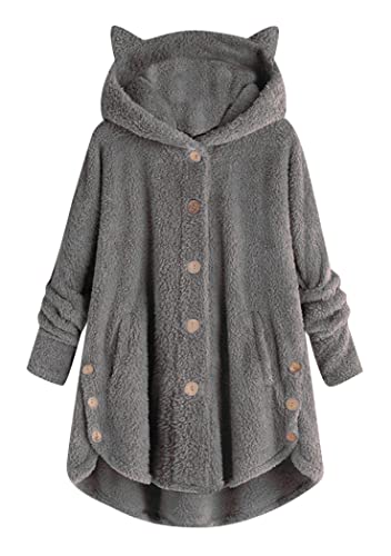 OMZIN Kapuzenpullover mit Katzenohren Sweatshirt mit Kapuze Kapuzenpullover mit Kapuze Sweatshirt mit Kapuze Langarm Tunika Übergröße Fleecejacken Mäntel Dunkel Grau 5XL von OMZIN