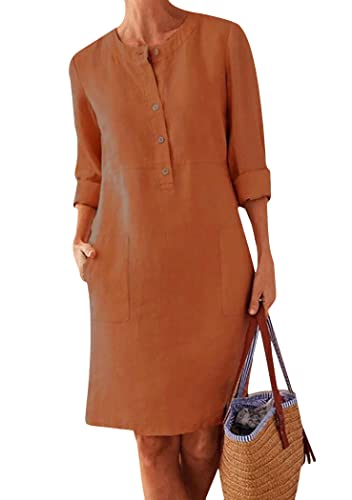 OMZIN Lässige Kleider Für Damen Langarm Button Down Tunika Lockeres Kleid Mit Taschen Ziegelrot XXL OMZIN Lässige Kleider Für Damen Langarm Button Down Tunika Lockeres Kleid Mit Taschen Ziegelrot XXL von OMZIN