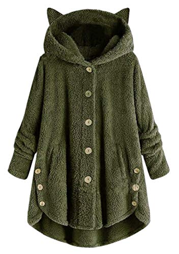 OMZIN Mäntel für Frauen Knopf Flauschige Tops Kapuzenpullover Lose Sweater Oversized Fuzzy Fleece Mäntel Winterjacken Armeegrün XL von OMZIN