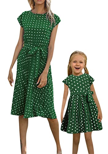 OMZIN Mommy and Me Matching Rundhalsausschnitt Kleid Polka Dots Cap Sleeve Empire Taille Familie Kleidung Set Grün S von OMZIN