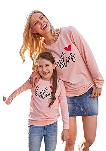 OMZIN Mutter Und Tochter Sweatshirt Muttertag Rundhalsausschnitt Herz Pullover Langärmelige Passende Hemden Rosa S von OMZIN