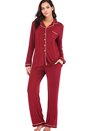 OMZIN Nachthemd Nachthemden Bequem mit Hose Pyjama Hausanzug mit Knopfleiste Spitz Satin Sommer Langarm Einfarbig Rot XXL OMZIN Nachthemd Nachthemden Bequem mit Hose Pyjama Hausanzug mit Knopfleiste Spitz Satin Sommer Langarm Einfarbig Rot XXL von OMZIN