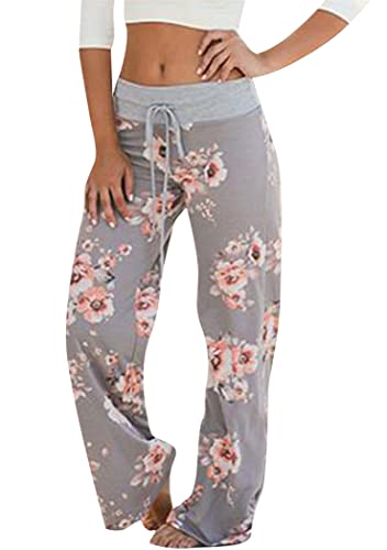 OMZIN Nachtwäsche Damen Hose Baumwolle mit Tasche High Waist Weich Lounge Loungewear mit Weite Bein Lang Yogahose Grau M von OMZIN