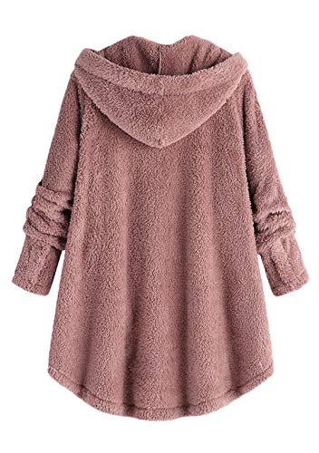 OMZIN Oversized Teddy Hoodie Damen Plüschmantel mit Taschen Fleece Plüschjacke Herbst Einfarbige Pullover Winter Kapuzenpullover Sweater Outwear Rosa XXL von OMZIN