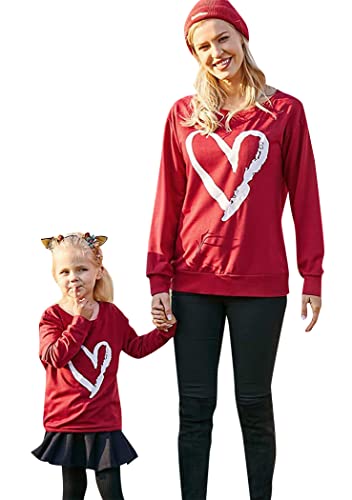 OMZIN Passende Outfits Für Die Familie Langarm-Sweatshirt Mit Herzmotiv Muttertagspullover Mit Rundhalsausschnitt Für Mama Und Mich Rot 2Y von OMZIN