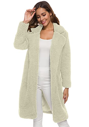 OMZIN Damen Übergröße Sherpa Fuzzy Fleece Teddy Mantel Open Front Casual Lose Strickjacke Weiß Xl von OMZIN