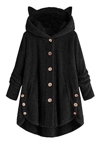 OMZIN Plüschmantel Damen Winter Warme Fleecemantel Lose Kapuzenpullover Casual Mantel Plüschjacke Oversize Damen Hoodie Wintermantel Schwarz 5XL von OMZIN