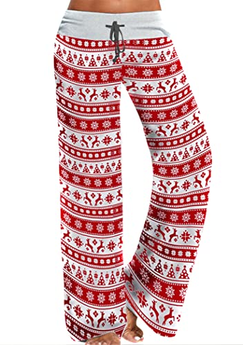 OMZIN Pyjamahose Blumenmuster Baumwolle Jogging Hose Schlafanzughose Hige Waist Yogahose Gartenhose Nachtwäsche Weiß M von OMZIN