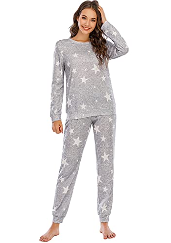 OMZIN Schlafanzug Damen Pyjama Set Spitze Langarm Sleepwear Sets Lang Lounge Sets Nachtwäsche Damen Zweiteiliger Weiß S von OMZIN