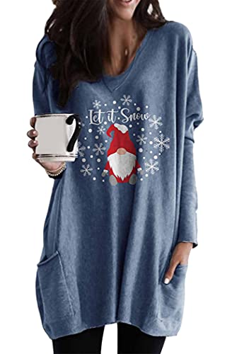 OMZIN Sweatshirt Frauen Weihnachten Tops Kariertes Weihnachten Pullover Urlaub Kausal Urlaub Basic Shirt Blau L von OMZIN