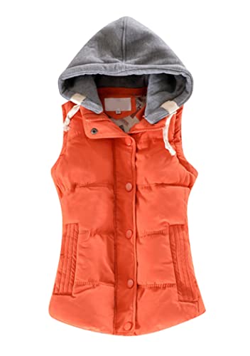 OMZIN Weste Übergang Damen Parka Outdoor-Weste Übergangsjacke Weste Steppweste Mit Abnehmbarer Kapuze Orange L von OMZIN