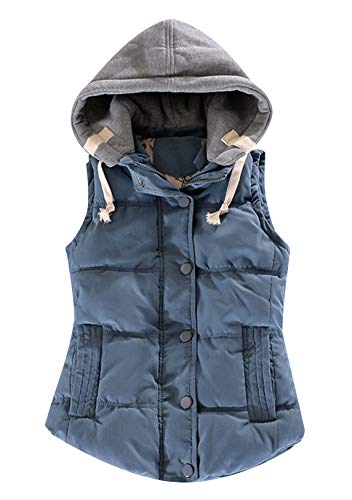 OMZIN Weste Übergang Damen Parka Steppweste Outdoor-Weste Übergangsjacke Mit Abnehmbarer Kapuze Weste Navy Blau L von OMZIN