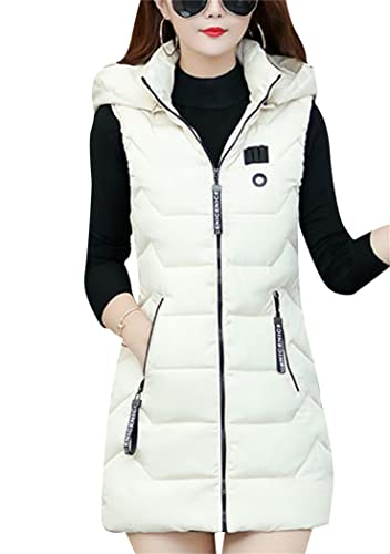 OMZIN Winterjacke Farben Steppweste Damen Mode Winter wärmer Mantel Mit Kapuze Kurz Weste Ärmellos Übergangsjacke Weiß S von OMZIN