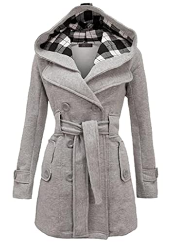 OMZIN Wintermantel Mittellanger Trenchcoat Langarm Damen Mantel Outdoor Hellgrau L von OMZIN