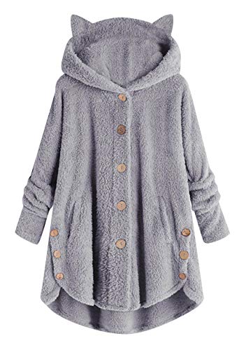 OMZIN Wintermantel mit Warmer Kapuze Größe lose Taste Mantel Jacke Wintermantel Coats mittellang Langen Mantel Frauen Feste Kleidung Hell Grau 4XL von OMZIN