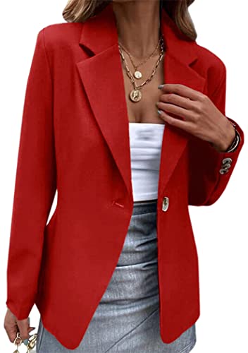 OMZIN Women's Notched Lapel Button Blazer Solid Color Büro Jacke Open Front Business Mantel Rot XL von OMZIN