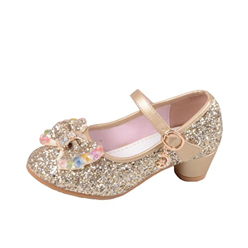 O&N Prinzessin Gelee Partei Absatz-Schuhe Sandalette Stöckelschuhe für Kinder(Size 34 EU) Golden von O&N