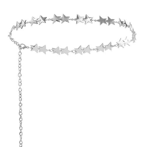 Silberkette Gürtel Metall Schmetterling Kreuz Stern Gürtel Western-Taillenkette Gürtel für Frauen Mode Y2k Schmuck, Large, Nicht-Edelmetall, Kein Edelstein von ONBRIG