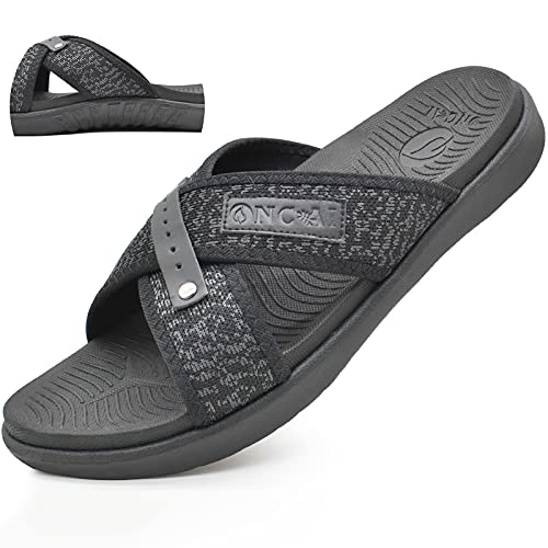 ONCAI Herren Pantoletten Bequem Unterstützung Leicht Atmungsaktiv Kreuz Schieben Dick Kissen Strand Sommer Sandalen für den Innenbereich Schwarz Größe 43.5 von ONCAI