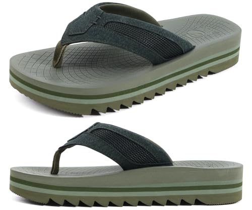 ONCAI 2025 Flip Flops Herren mit Arch Support Sport Erholung Comfy Breite Füße Mesh Sandalen Sommer Beach Surfen Zehentrenner mit Gummisohlen Armeegrün EU 43 von ONCAI