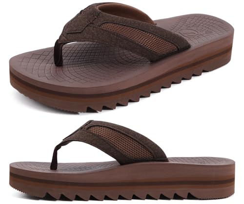 ONCAI 2025 Flip Flops Herren mit Arch Support Sport Erholung Comfy Breite Füße Mesh Sandalen Sommer Beach Surfen Zehentrenner mit Gummisohlen Dunkelbraun EU 47 von ONCAI