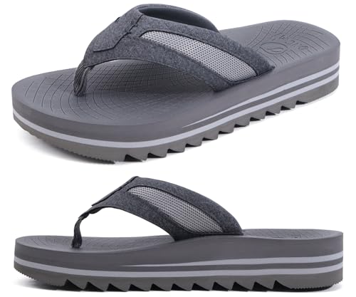 ONCAI 2025 Flip Flops Herren mit Arch Support Sport Erholung Comfy Breite Füße Mesh Sandalen Sommer Beach Surfen Zehentrenner mit Gummisohlen Grau EU 48 von ONCAI